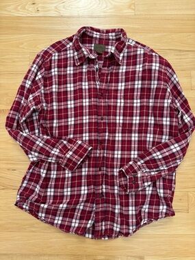 St. John's Bay Red and White Plaid Heavyweight Flannel Button-Down Shirt size XL